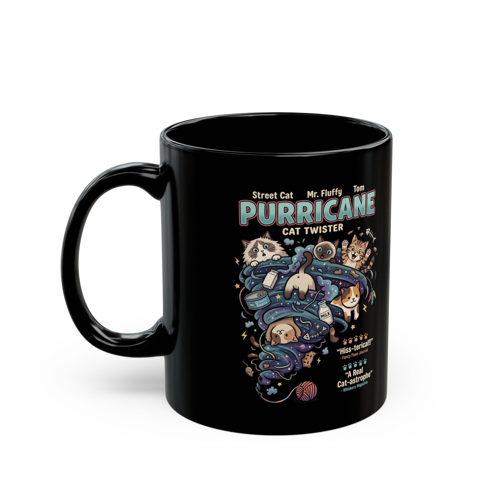 Purricane Funny Cat Black Mug