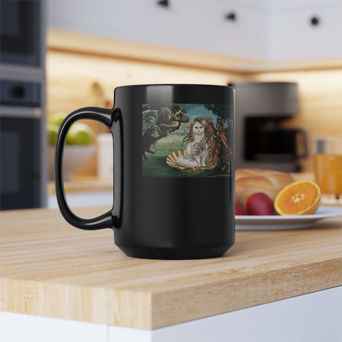 Birth of Venus Kitty Black Mug — Vintage Art Cat Mug