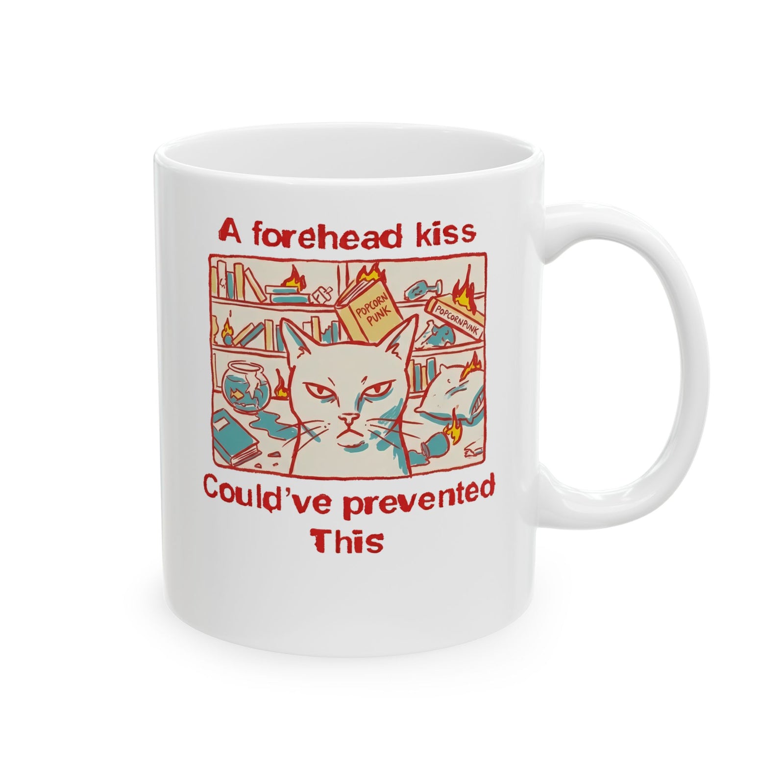 Naughty Cat Forehead Kiss Mug - Funny Cat Lover Ceramic Mug