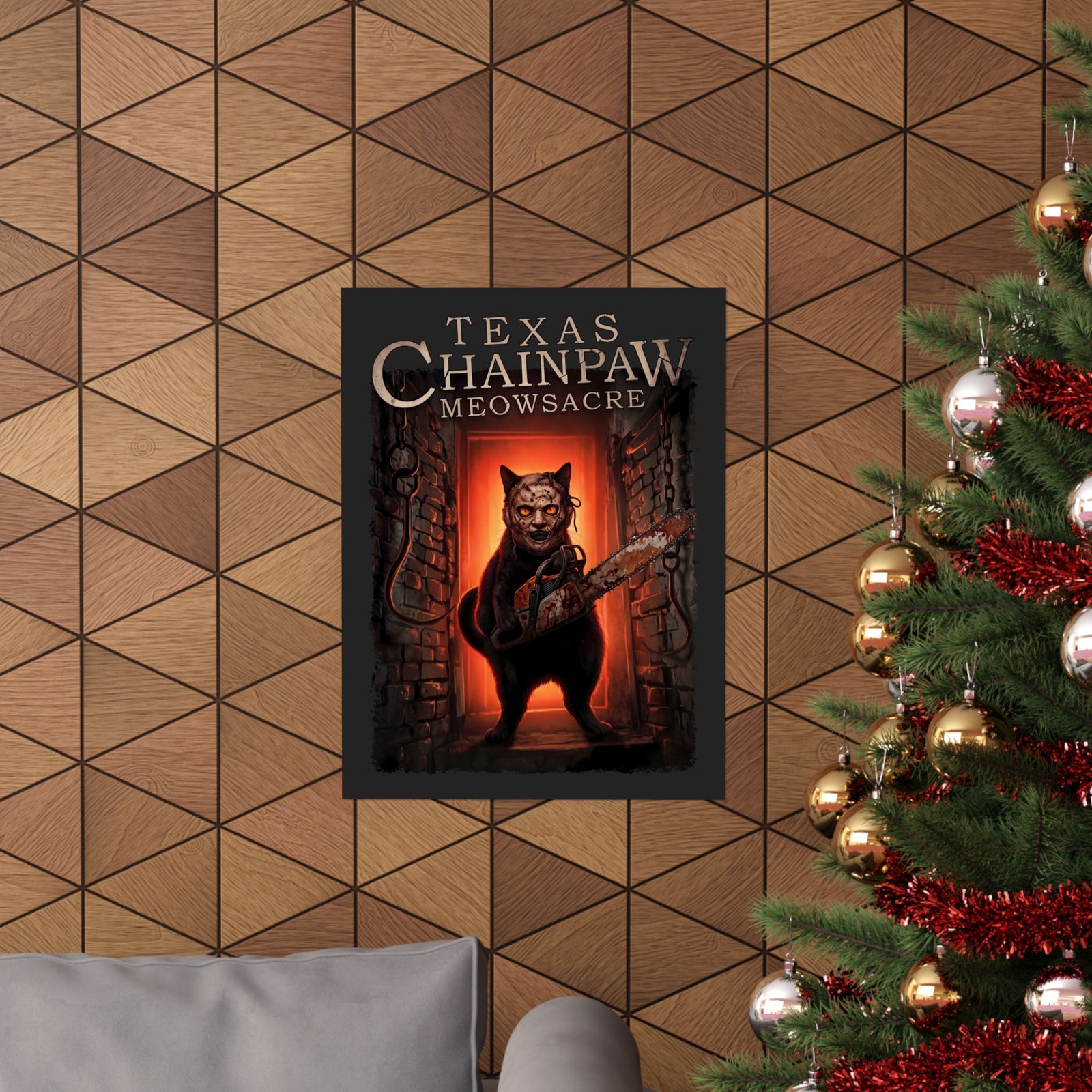 Texas Chainpaw Meowsacre Poster — Funny Horror Black Cat Parody Poster