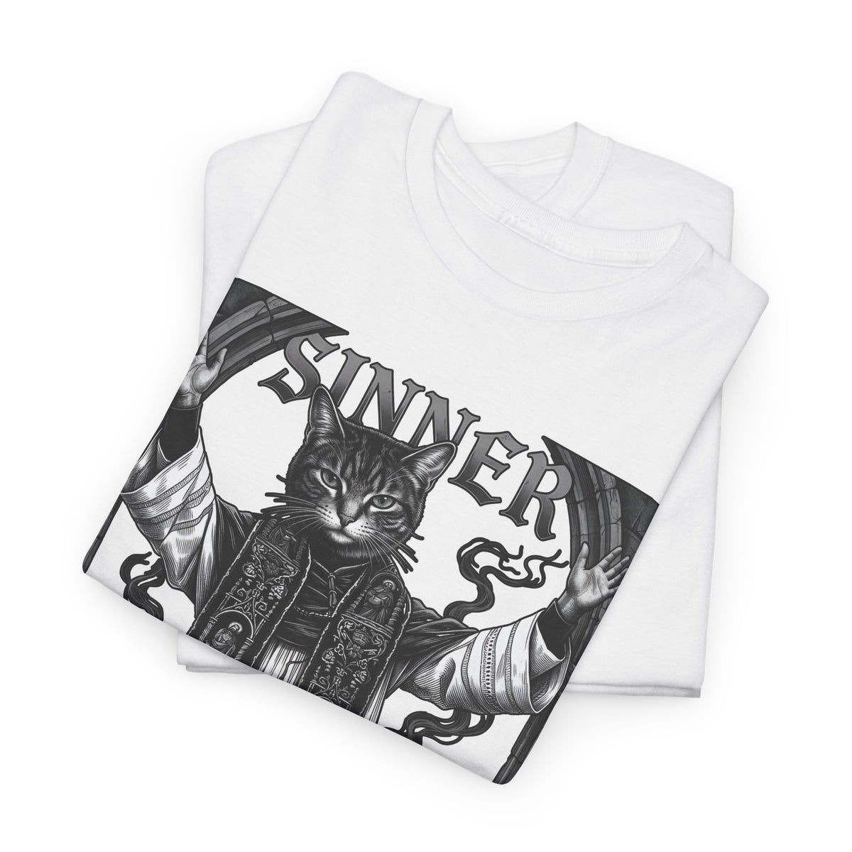 Sinner Shall I Purrify You Cat Tee — 'Purriest' Funny Gothic Cat Shirt