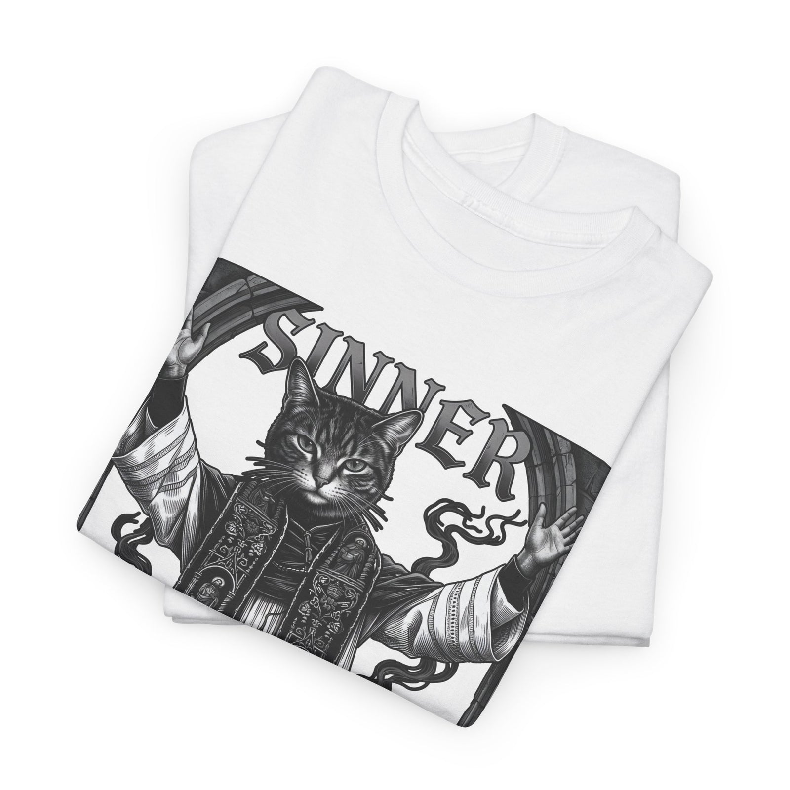 Sinner Shall I Purrify You Cat Tee — 'Purriest' Funny Gothic Cat Shirt