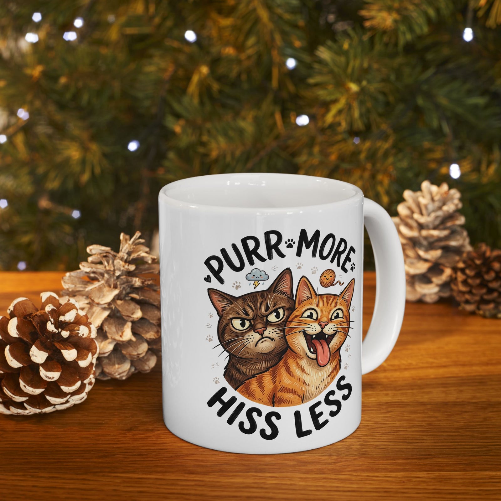 Purr More Hiss Less Cat Ceramic Mug