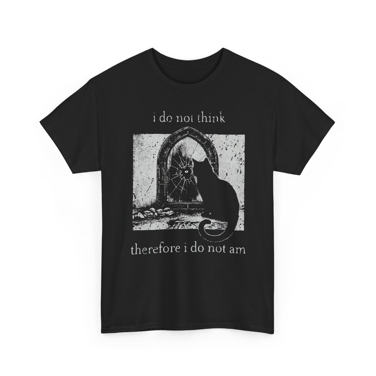 Vintage Black Cat T-Shirt — "I Do Not Think Therefore I Do Not Am"