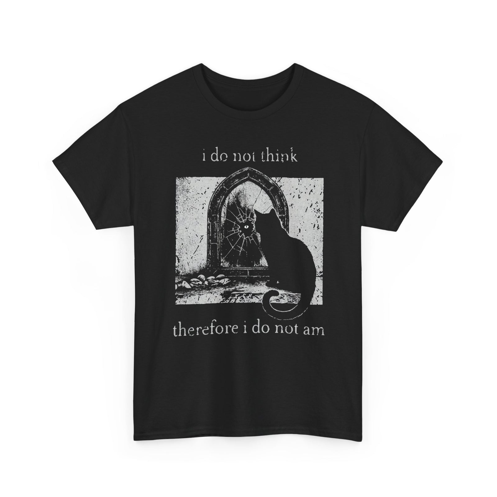 Vintage Black Cat T-Shirt — "I Do Not Think Therefore I Do Not Am"