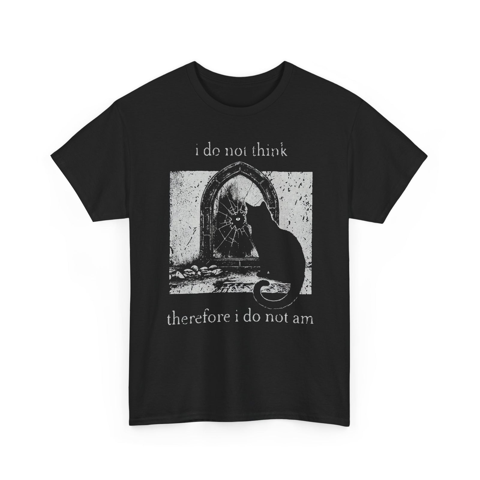 Vintage Black Cat T-Shirt — "I Do Not Think Therefore I Do Not Am"