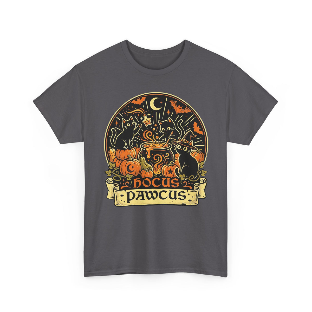 Hocus Pawcus Halloween T-Shirt — Cute Witch Cats Pumpkin Tee