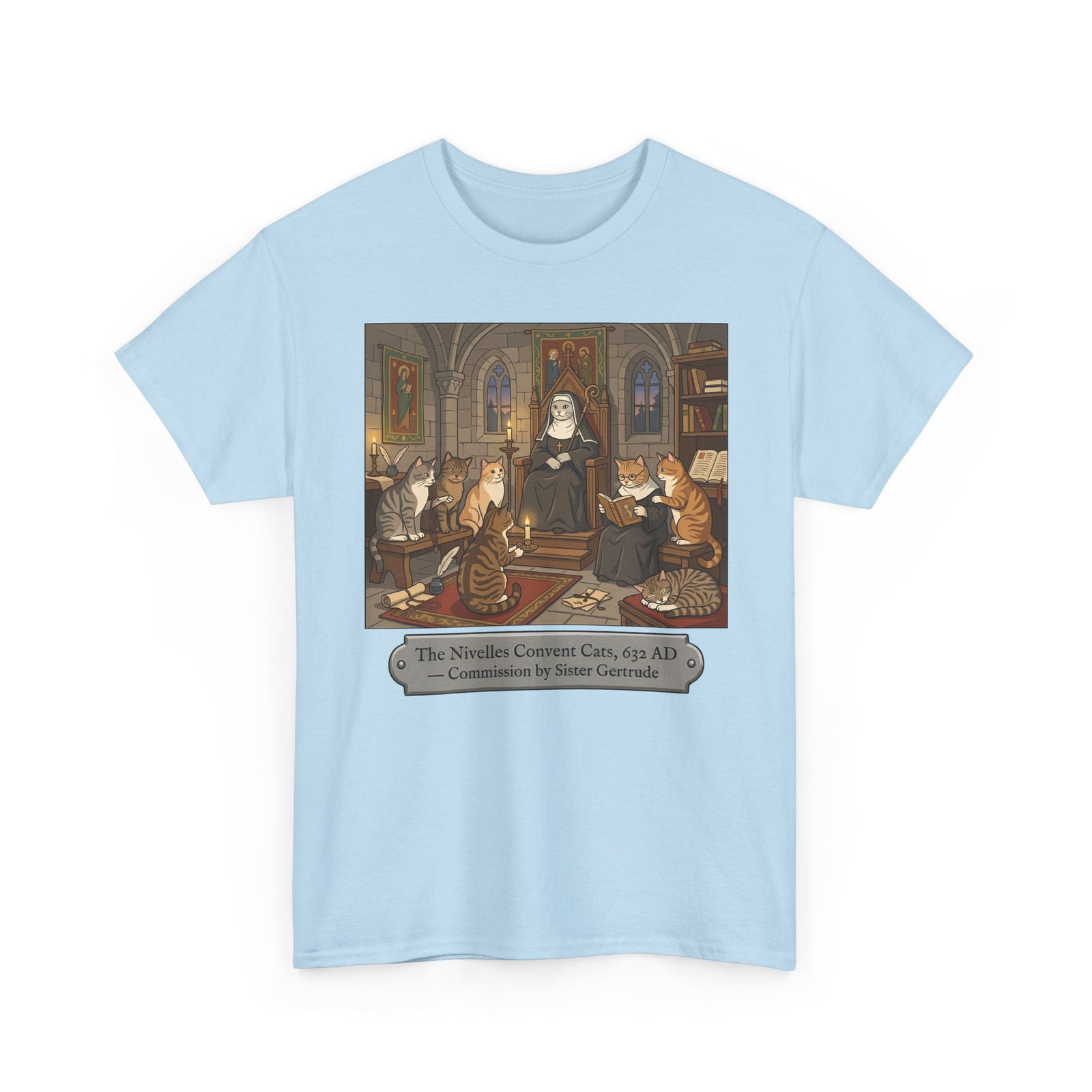 Nivelles Convent Cats T-Shirt — Vintage-Inspired Cat Illustration Tee
