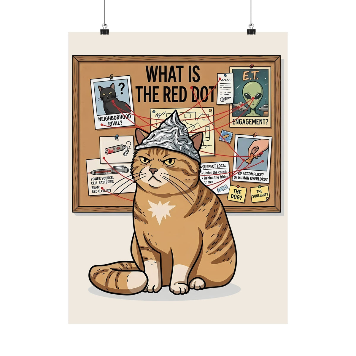 Funny Cat Conspiracy Poster "What Is The Red Dot?" Laser Pointer Humor
