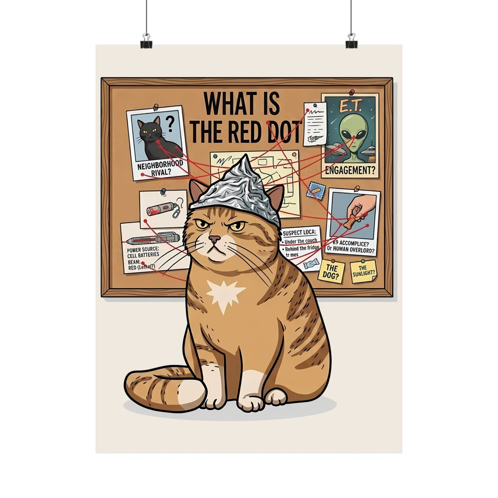 Funny Cat Conspiracy Poster "What Is The Red Dot?" Laser Pointer Humor