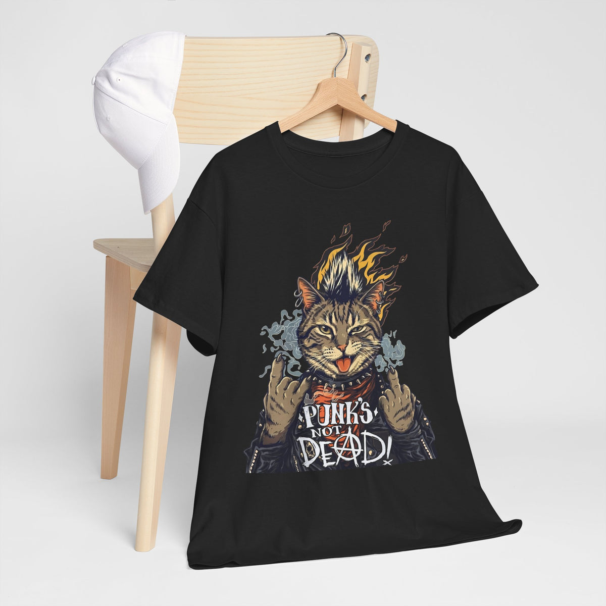 Punks Not Dead Cat T-Shirt — Funny Rebel Punk Rock Tabby Tee