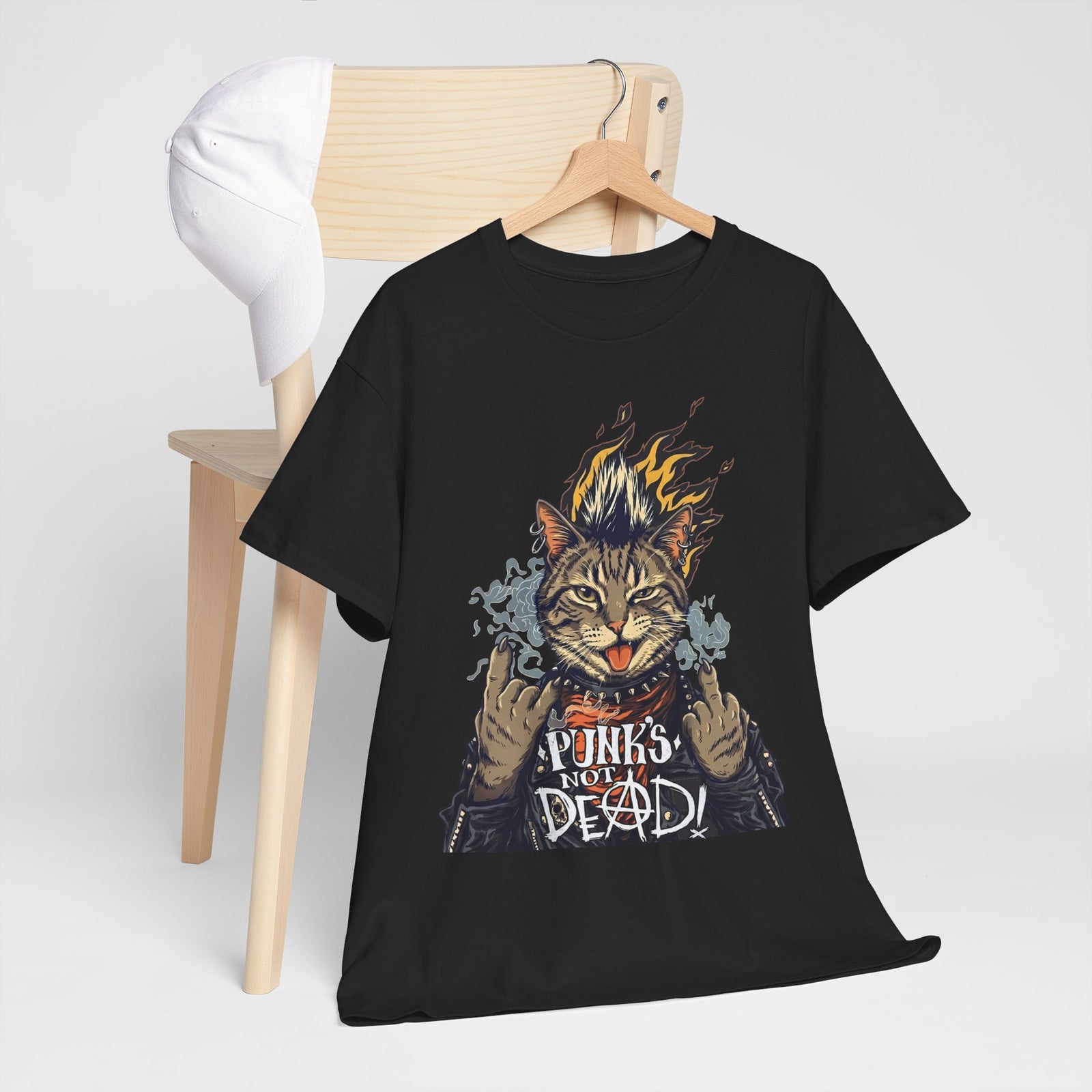 Punks Not Dead Cat T-Shirt — Funny Rebel Punk Rock Tabby Tee
