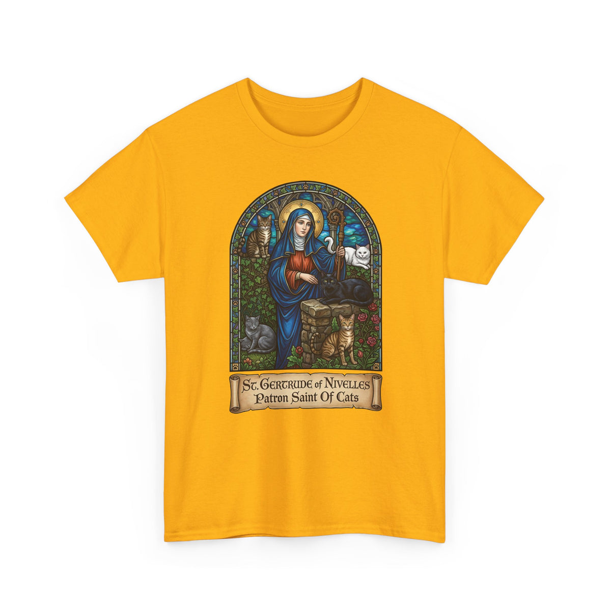 Saint Gertrude of Nivelles Cat Patron T-Shirt — Patron Saint of Cats Tee