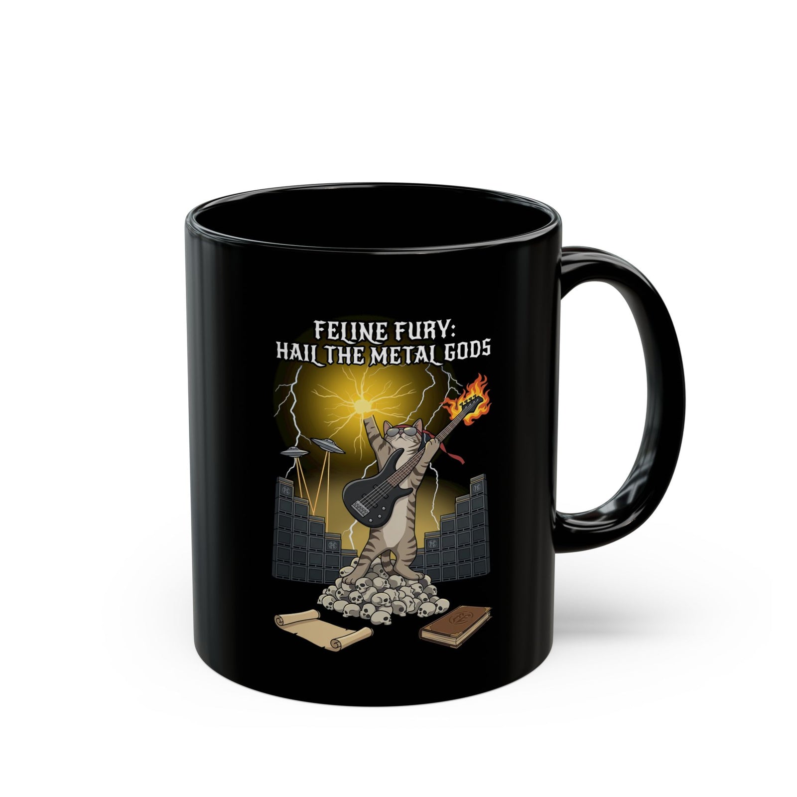 Felines Furry Black Mug — Cute Cat Graphic Mug for Cat Lovers