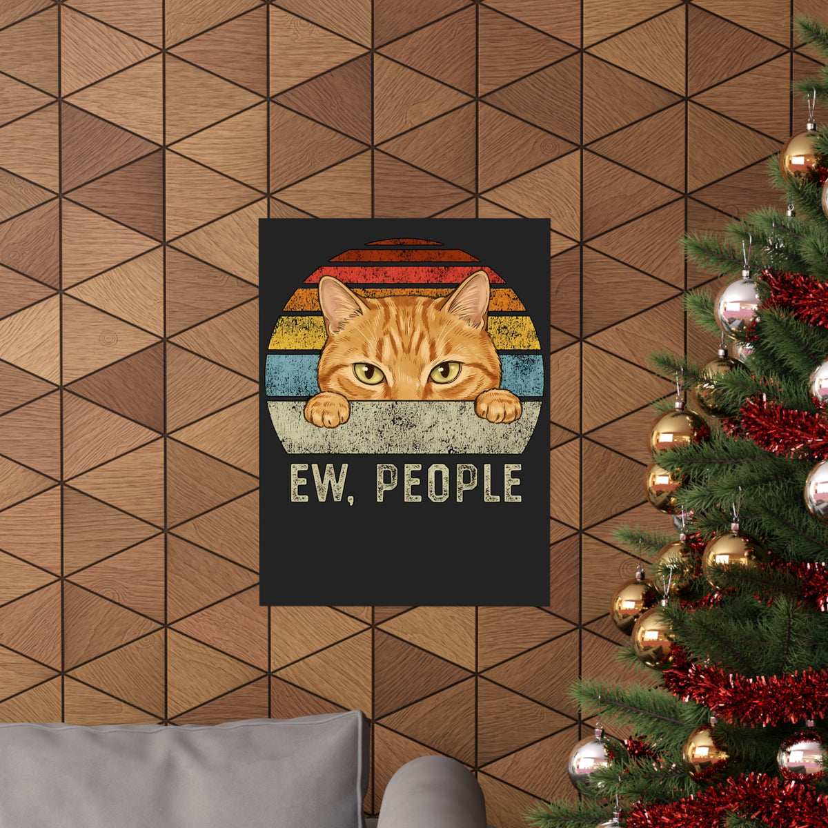 Ew People Orange Cat Poster — Funny Retro Sunset Introvert Graphic Poster