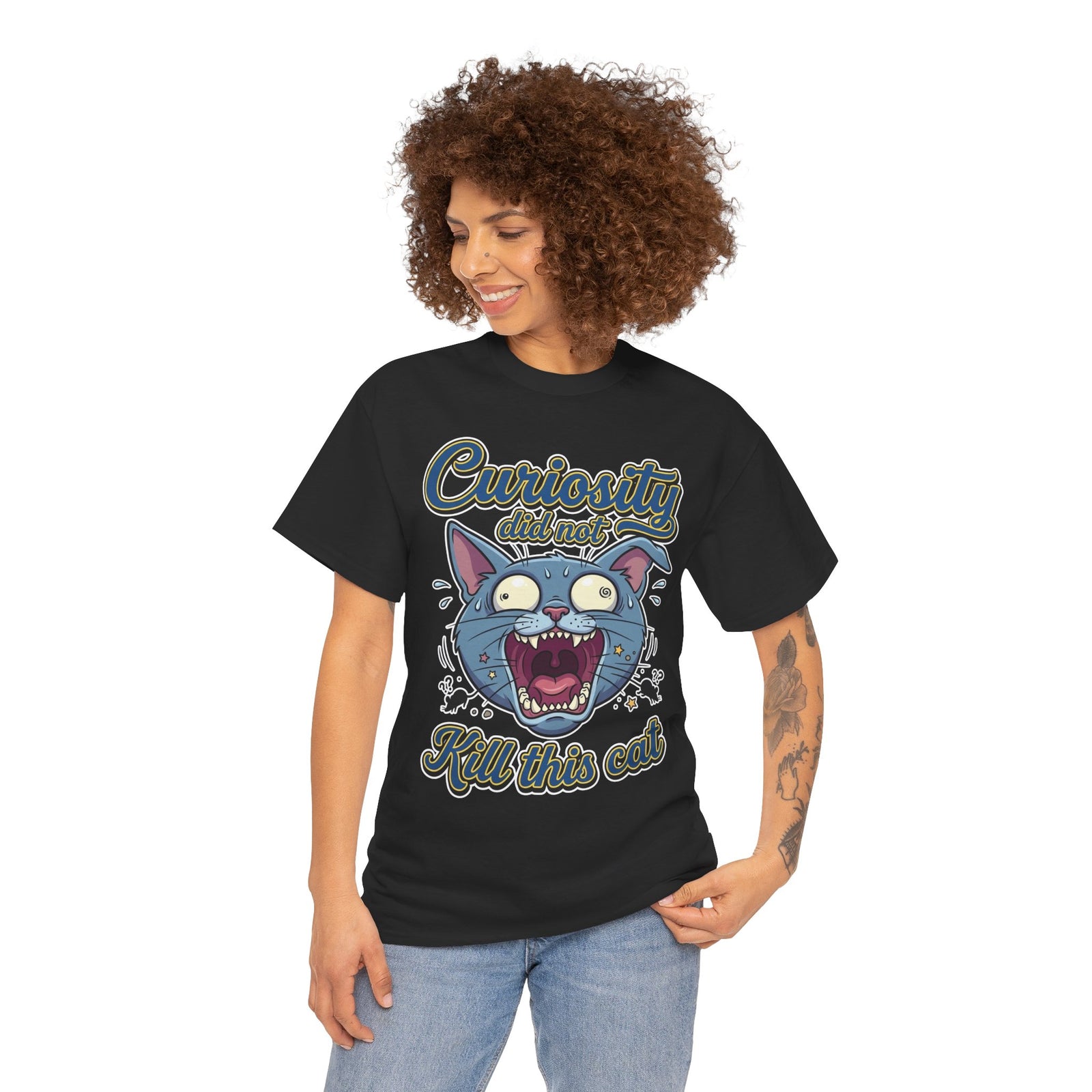 Curiosity Did Not Kill This Cat T-Shirt — Funny Panicking Cat Tee