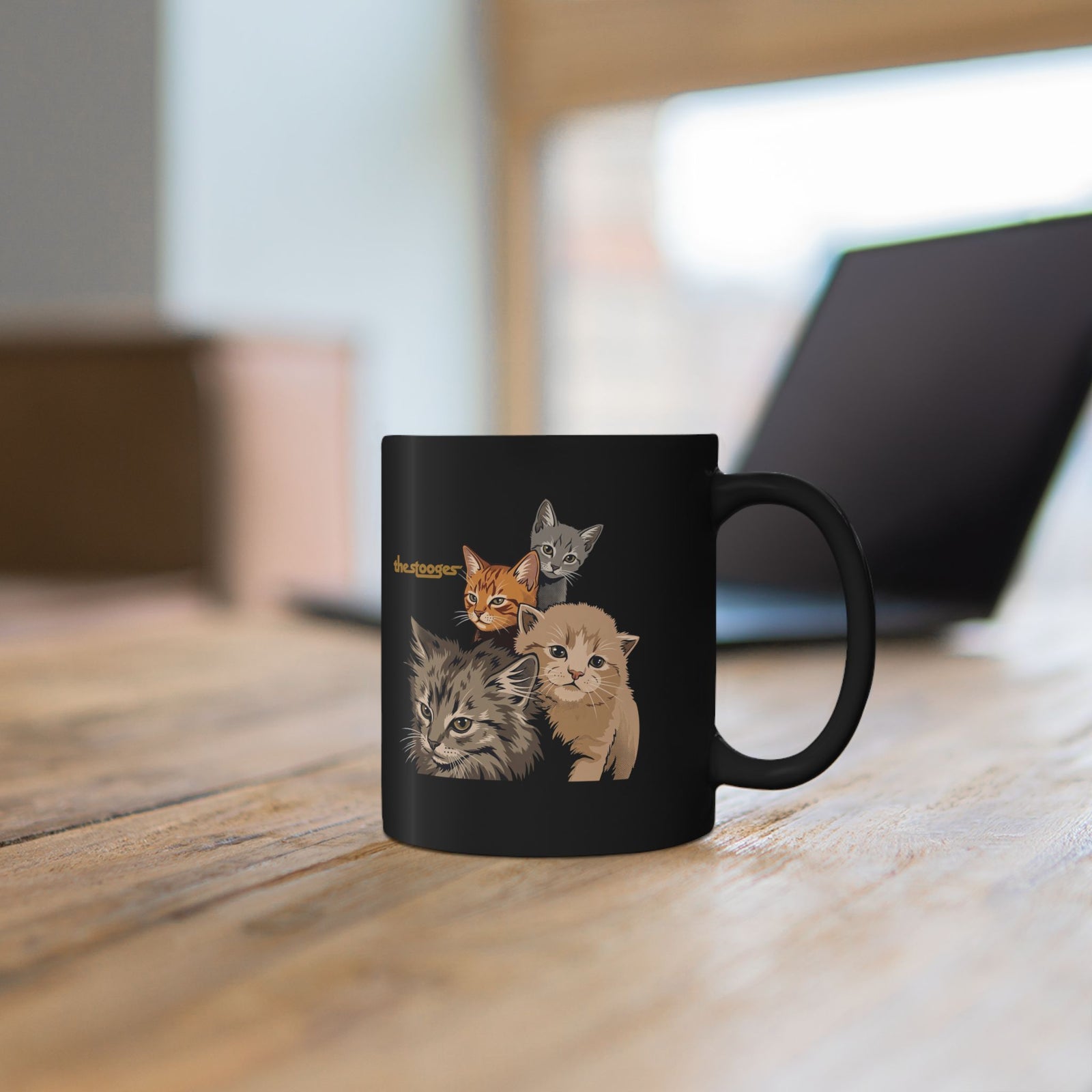 The Stooges Cat Black Mug