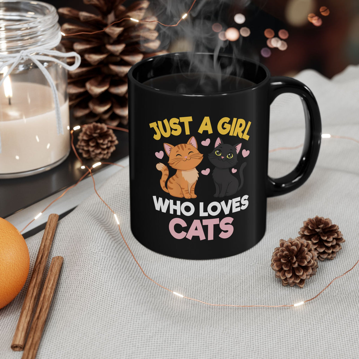 Just a Girl Who Loves Cats Black Mug — Cute Cat Lover Mug