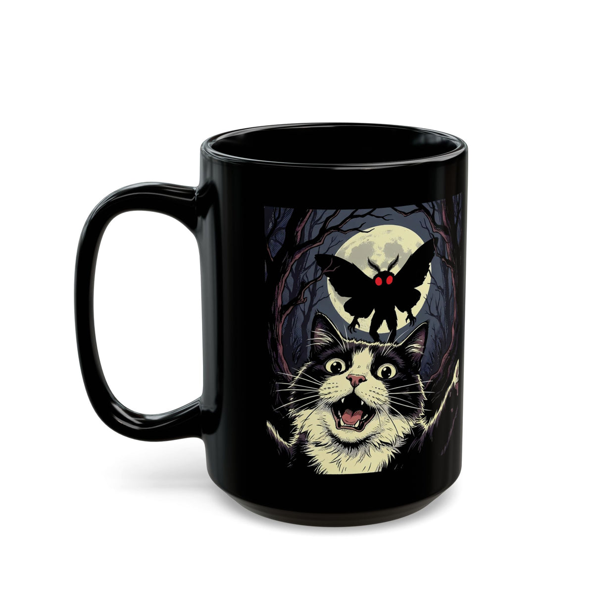 Cat Selfie with Mothman Black Mug