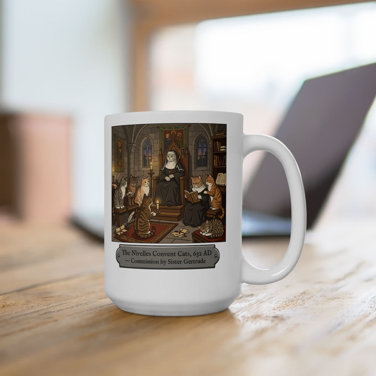 Nivelles Convent Cats Ceramic Mug — Vintage-Inspired Cat Illustration Mug