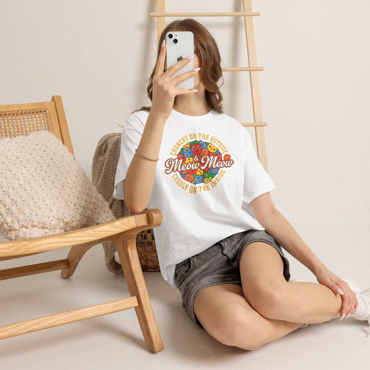Meow Meow Cat Cereal Tee — "Crunchy on the Outside, Cuddly on the Inside"
