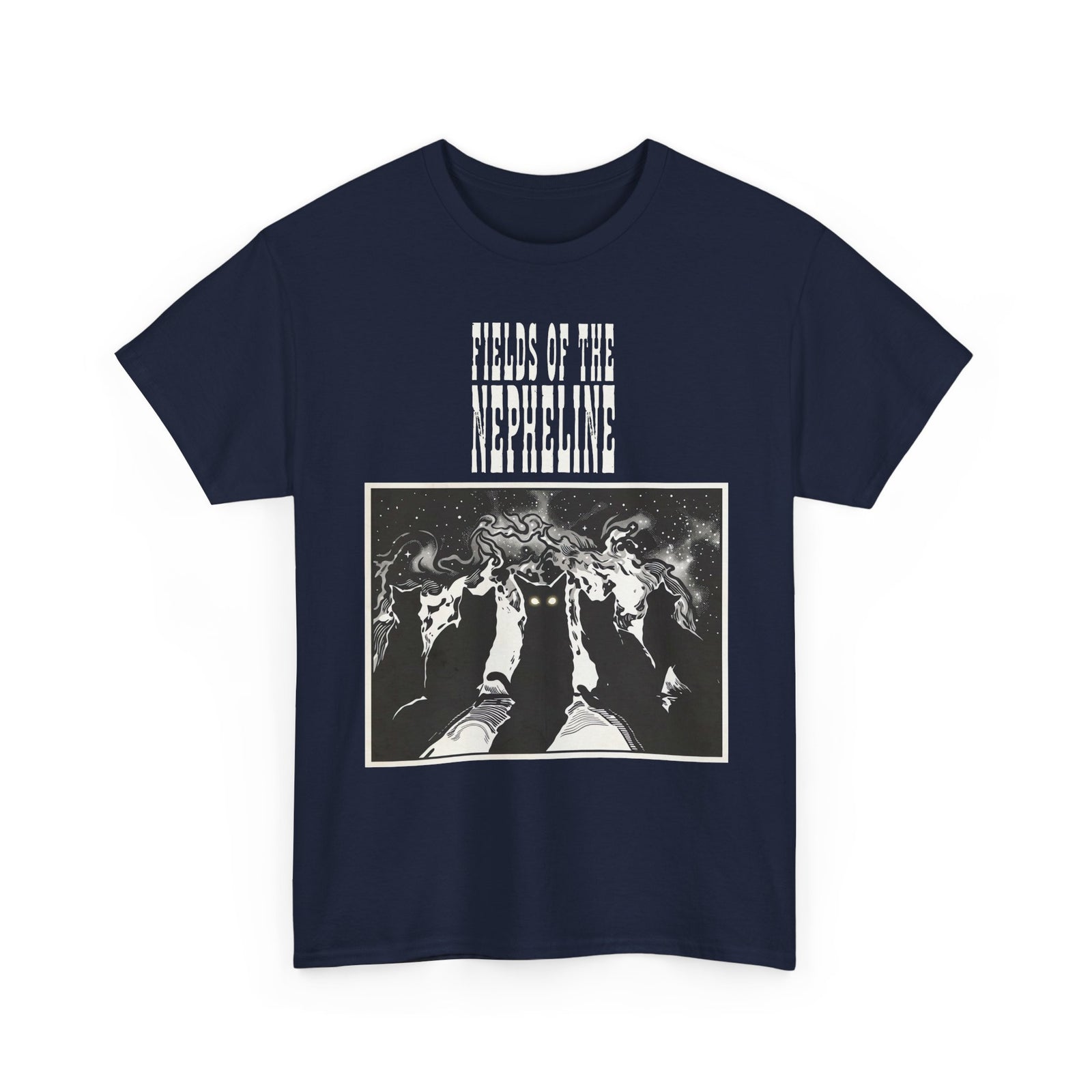 Black Cat Nepheline Graphic Tee — Gothic Band-Style Black T-Shirt