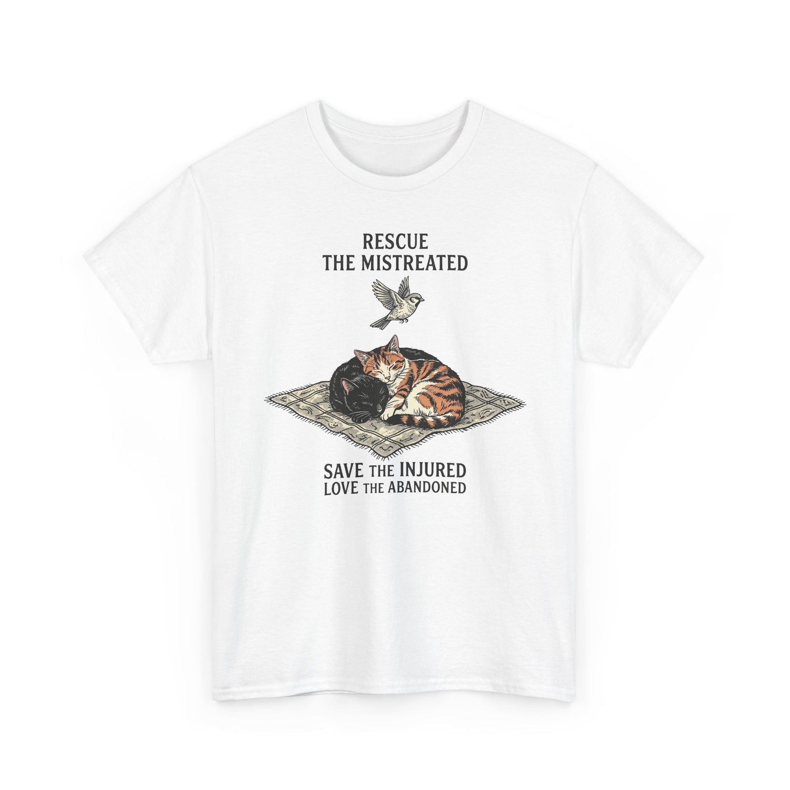 Cat Lover T-Shirt — "Rescue the Mistreated, Save the Injured, Love the Abandoned" Rescue Cat Tee