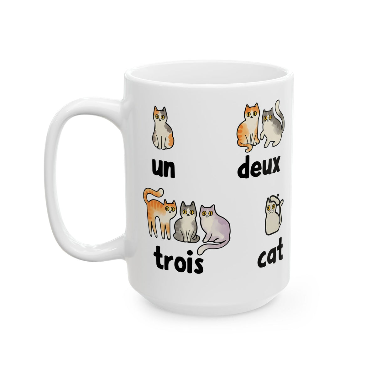 Un Deux Trois Cat Ceramic Mug — Cute French Cat Graphic Mug