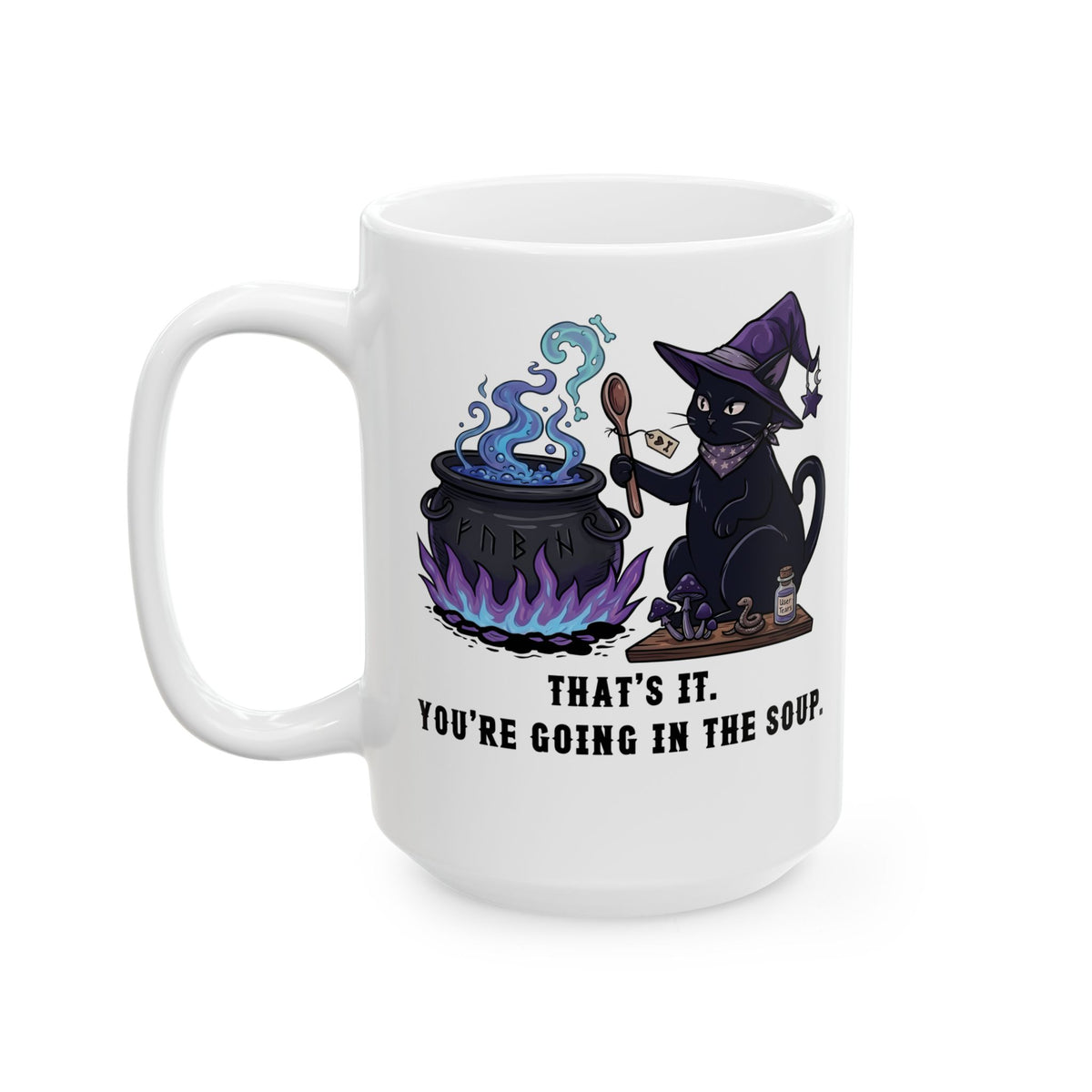 Black Cat “Purrfect Potion” Mug — Witchy Cat Graphic Ceramic Mug