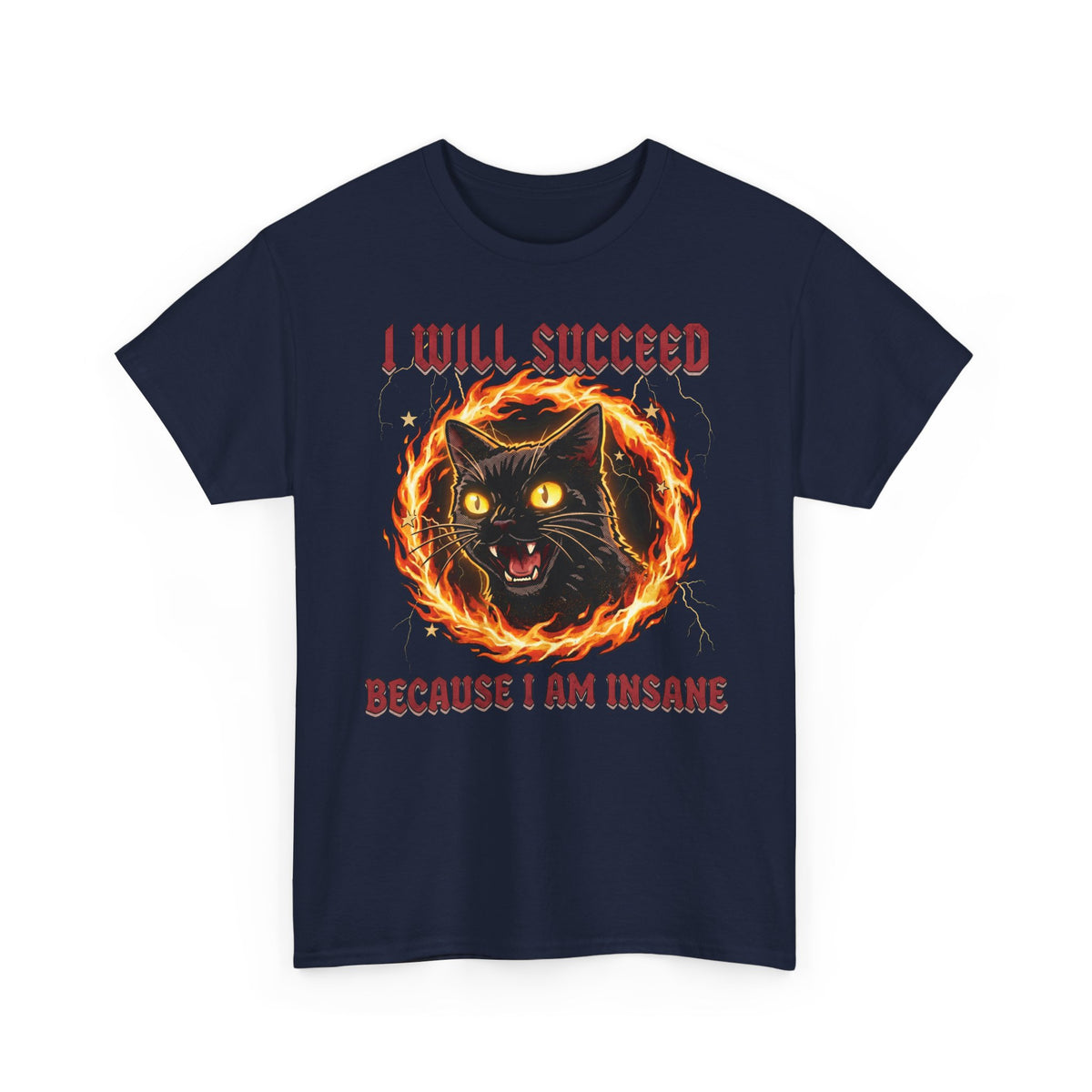 I Will Succeed Because I Am Insane T-Shirt — Heavy Metal Black Cat Graphic Tee
