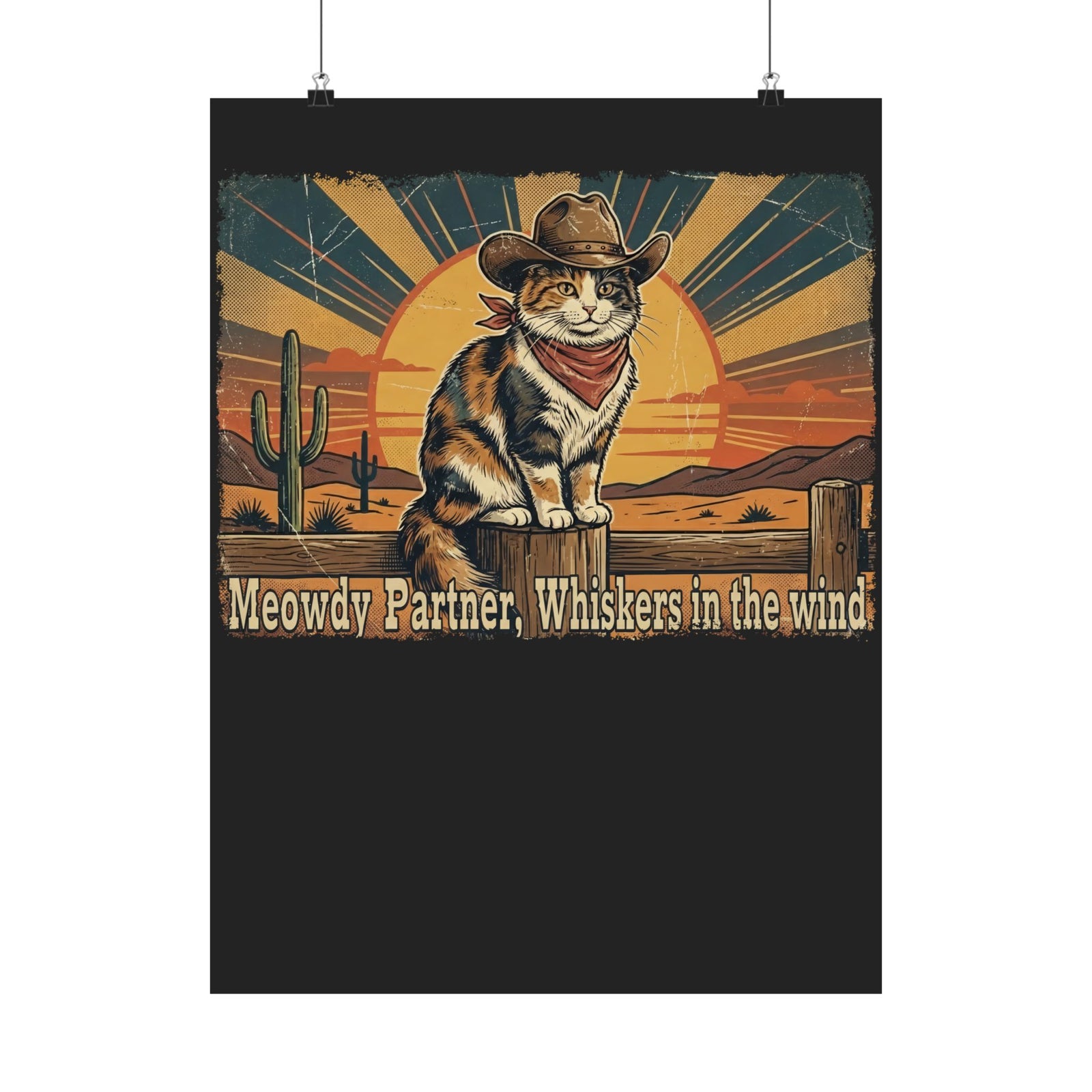 Meowdy Partner Poster — Cute Cat Cowboy Graphic Poster