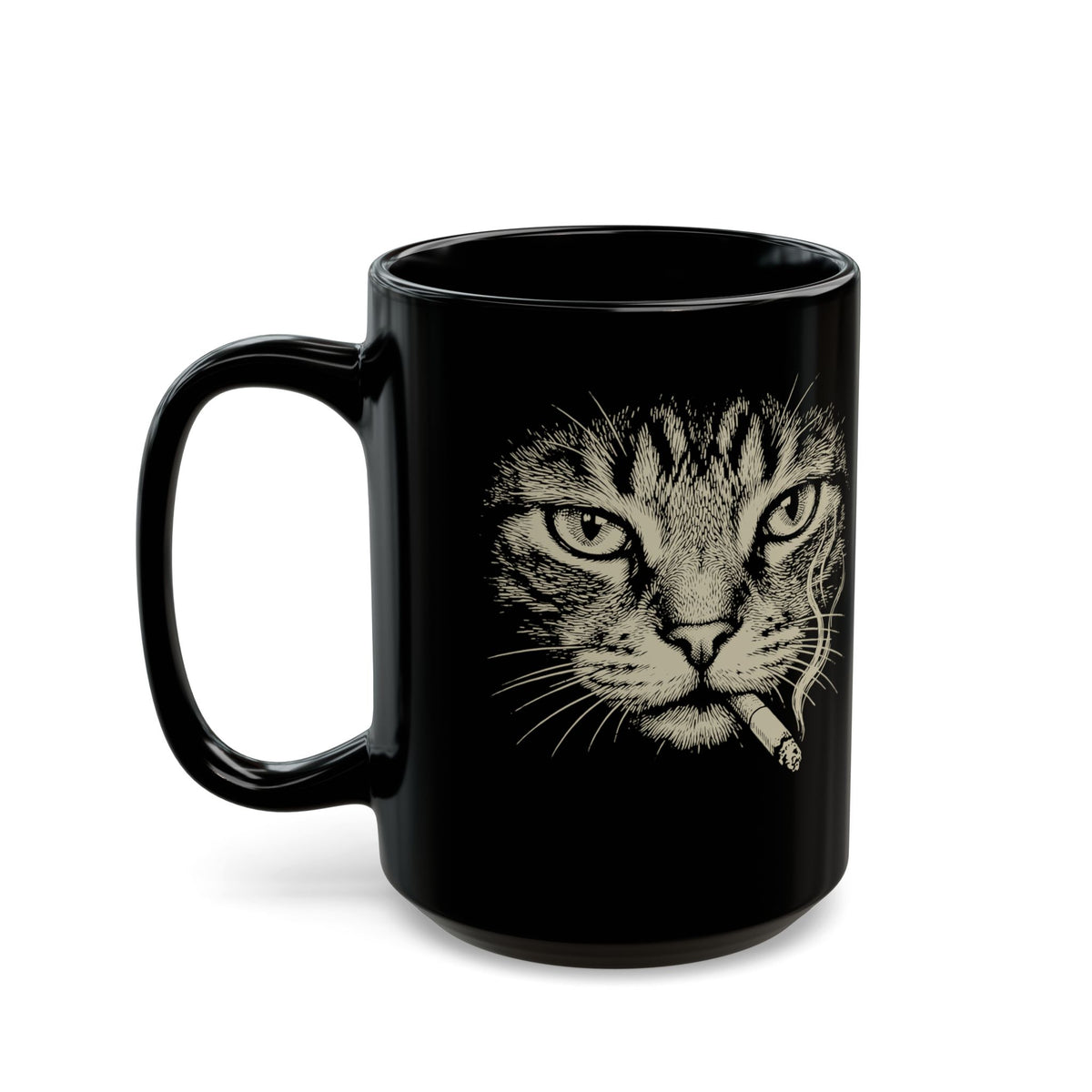 Smoking Cat Black Mug — Vintage Grunge Cat Graphic Mug