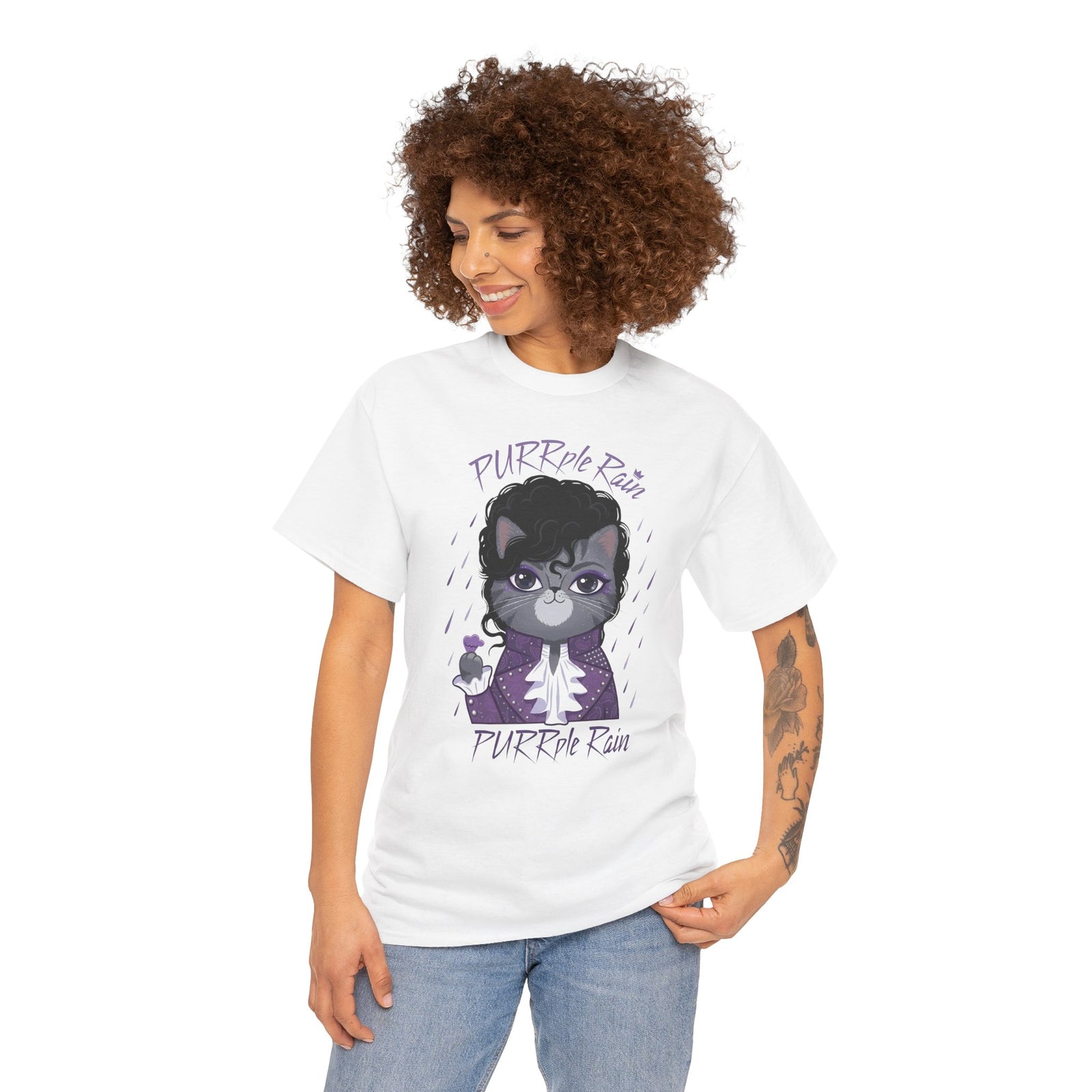 Purrple Rain Cat Parody T-Shirt — Cute Cat 'Purrple Rain' Graphic Tee