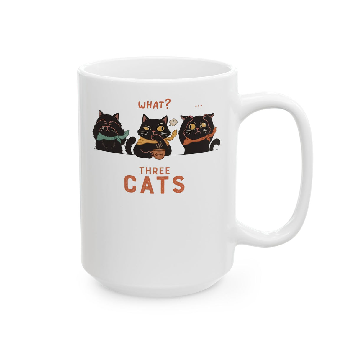 Three Wise Cats Ceramic Mug — Graphic Mug for Cat Lovers