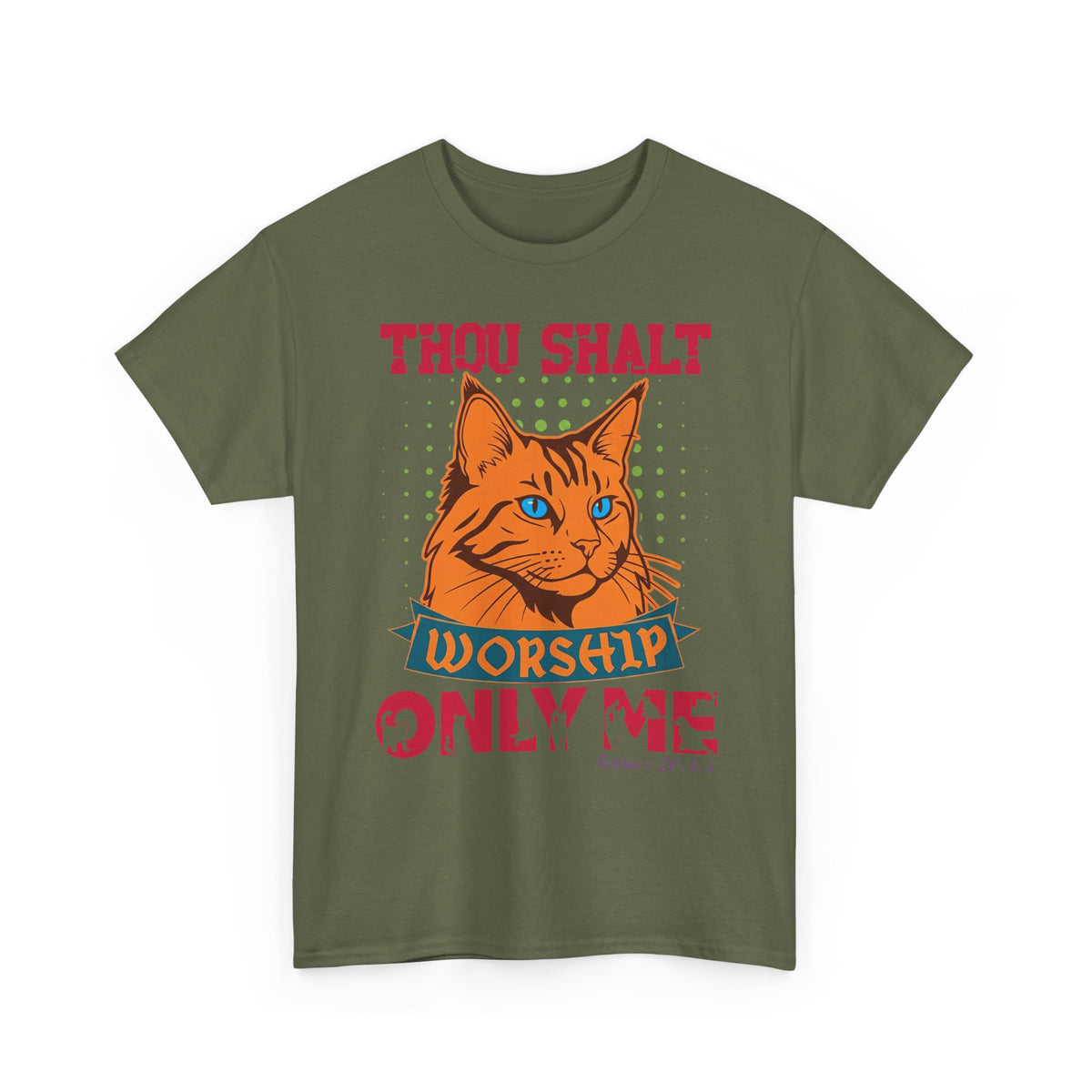 Cat Worship T-Shirt — "Thou Shalt Worship Only Me" Retro Orange Cat Tee