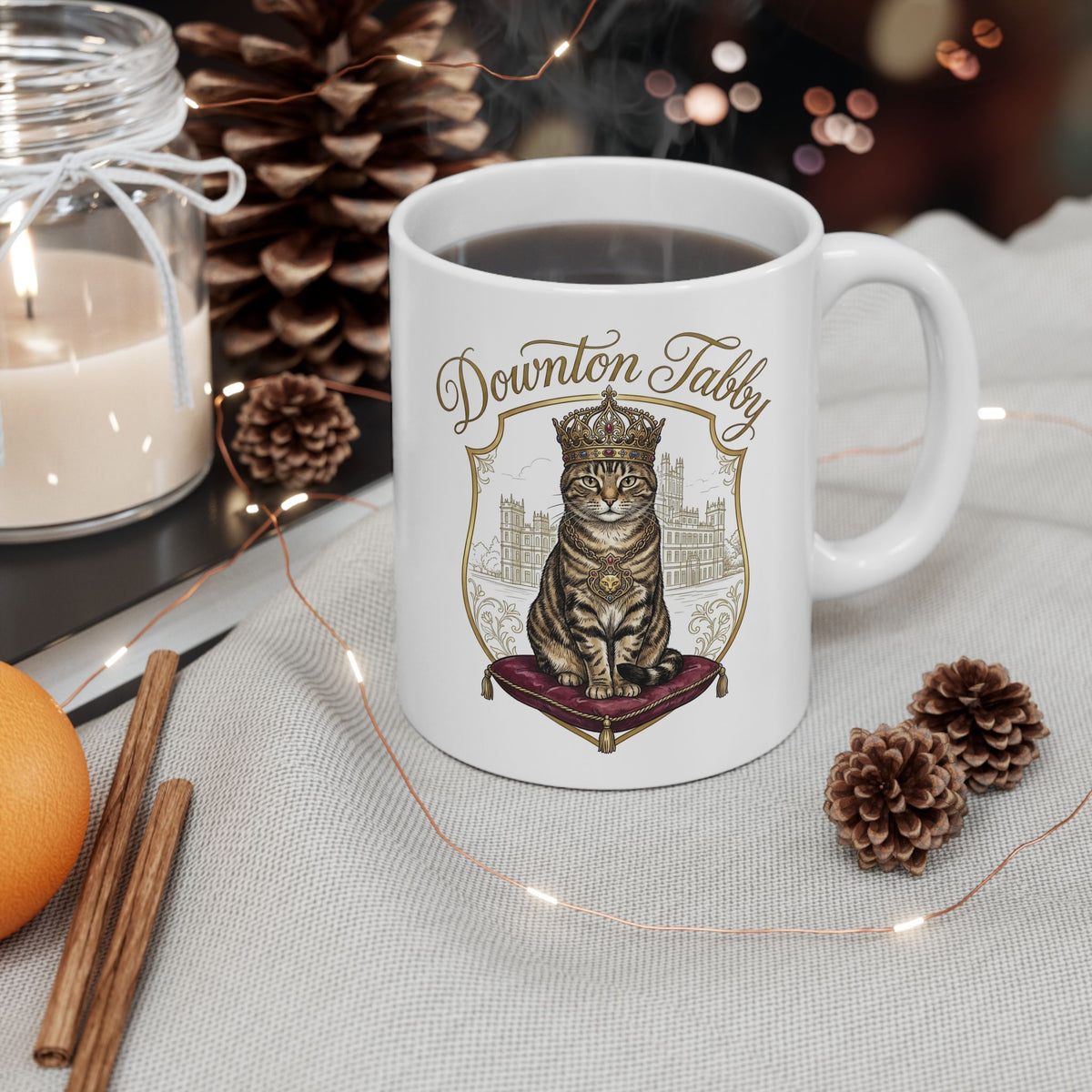 Downton Abbey Cat Parody Ceramic Mug — Funny Period Drama Cat Mug