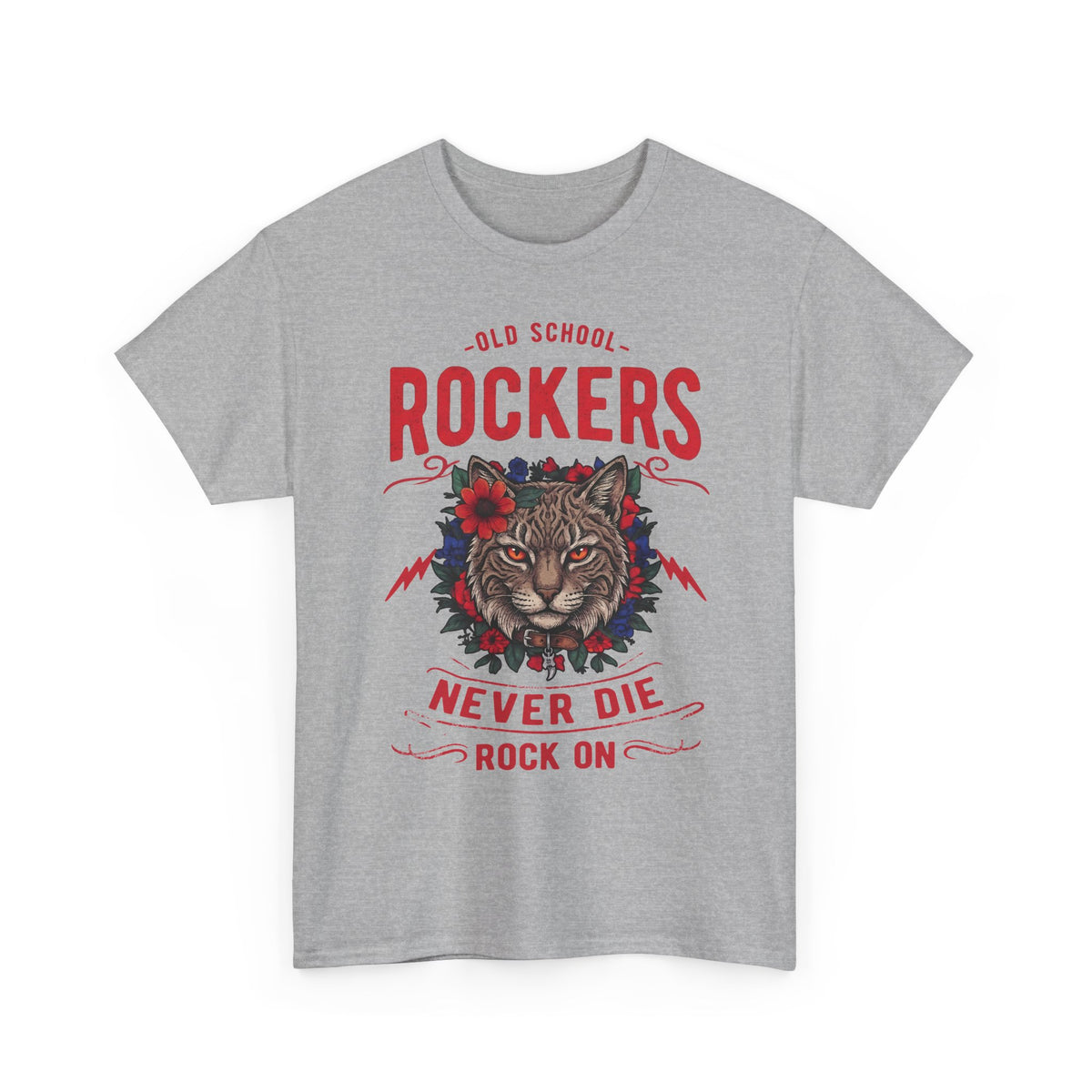 Old School Rockers Never Die Cat T-Shirt — Heavy Metal Rocker Feline Graphic Tee