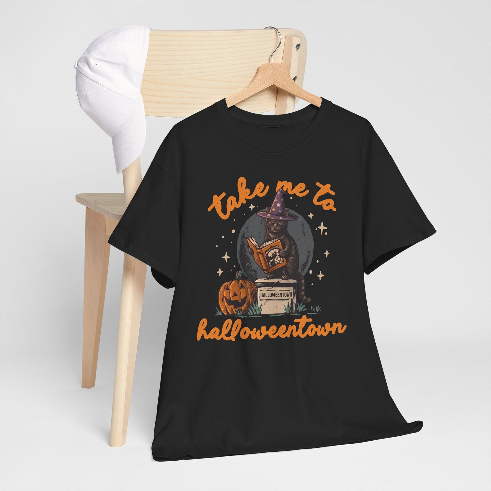 Take Me To Halloweentown Black Cat T-Shirt — Witchy Spellbook Kitten Tee