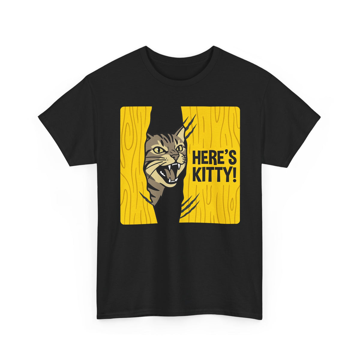 Funny Cat Parody T-Shirt — "Here's Kitty" Graphic Tee