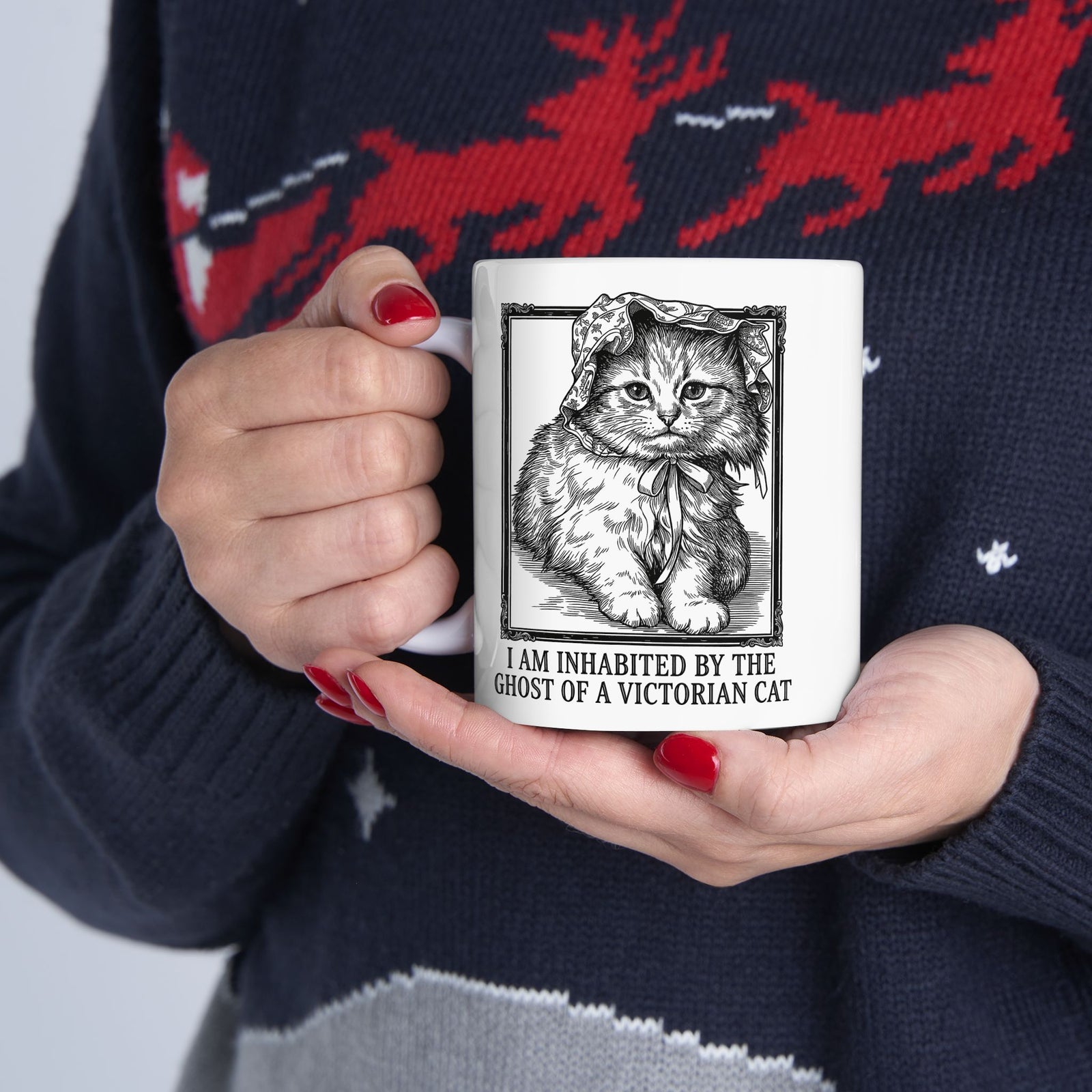 Victorian Cat Mug — “I Am Inhabited by the Ghost of a Victorian Cat” Graphic Mug