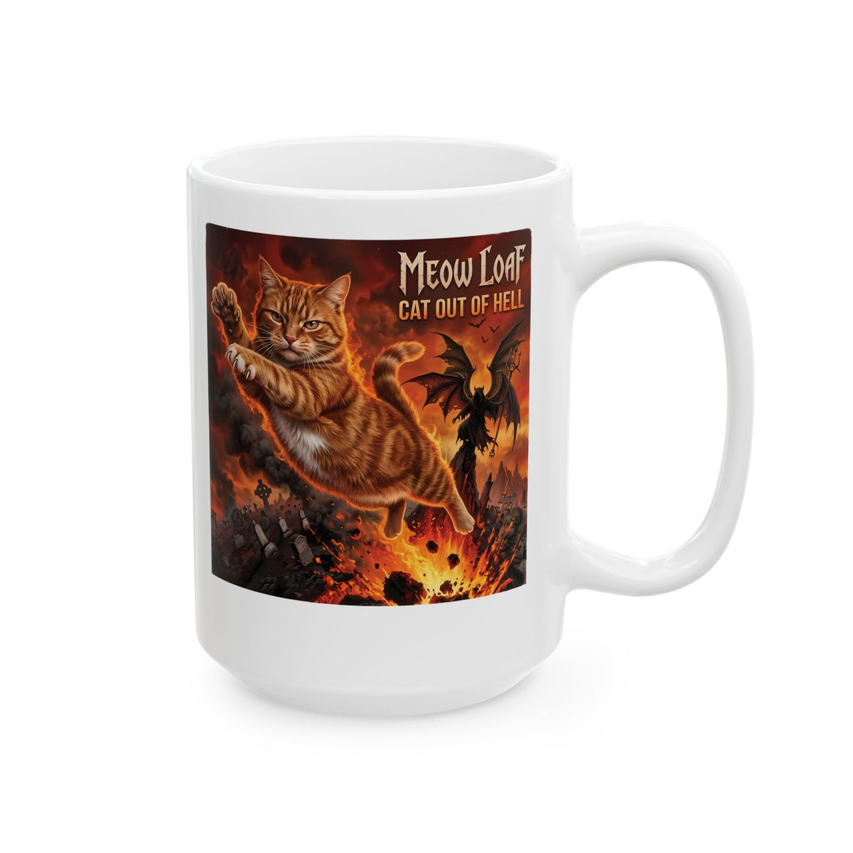 Meow Loaf Cat Out of Hell Ceramic Mug — Funny Gothic Cat Mug