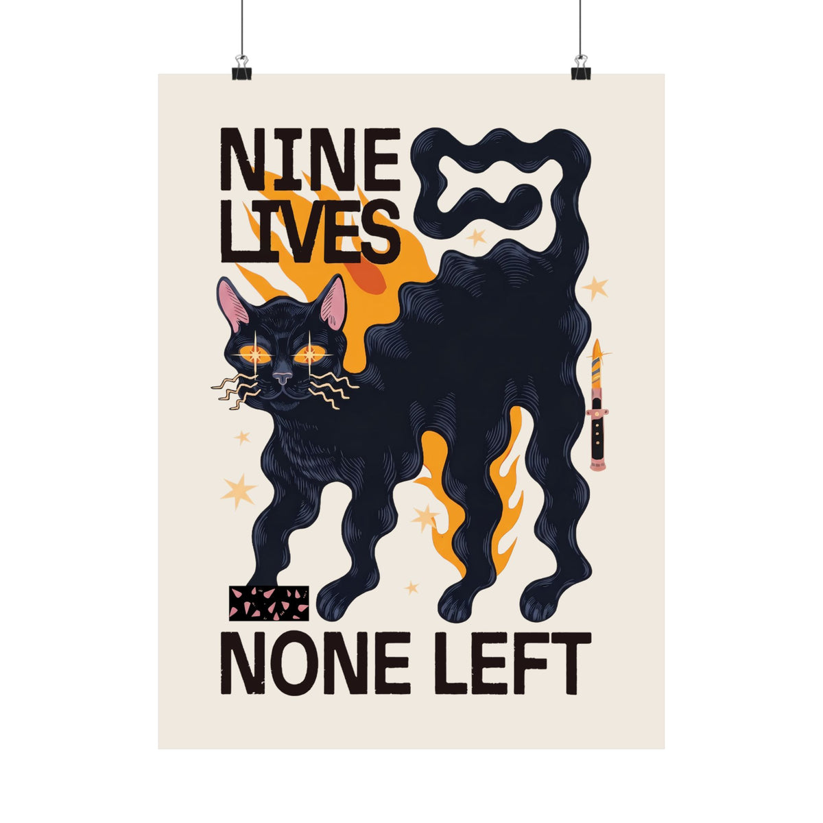 Nine Lives None Left Poster — Edgy Spooky Black Cat Graphic Poster