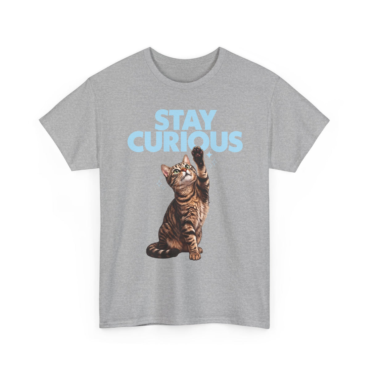 Stay Curious Tabby Cat T-Shirt — Cute Reaching Feline Graphic Tee