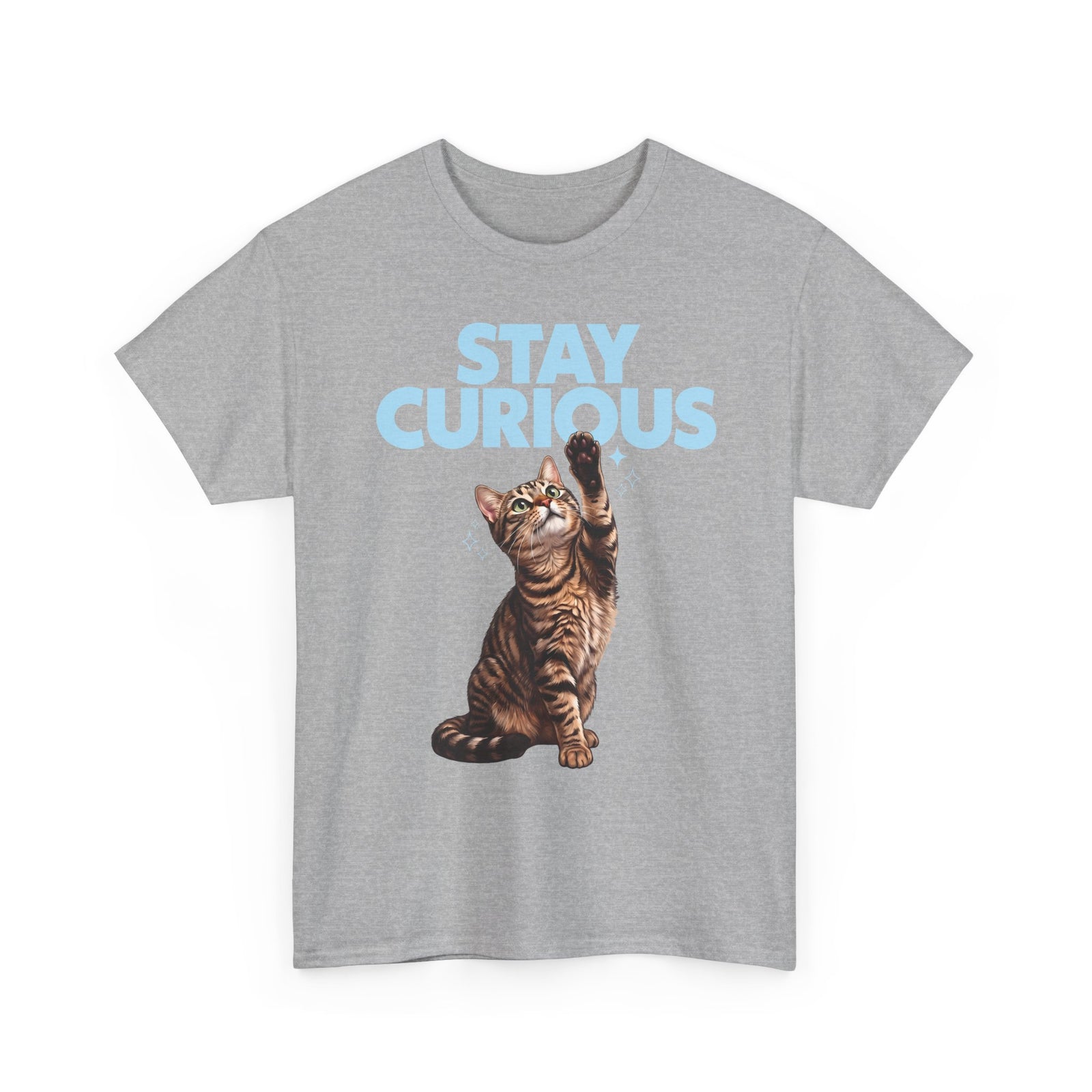 Stay Curious Tabby Cat T-Shirt — Cute Reaching Feline Graphic Tee