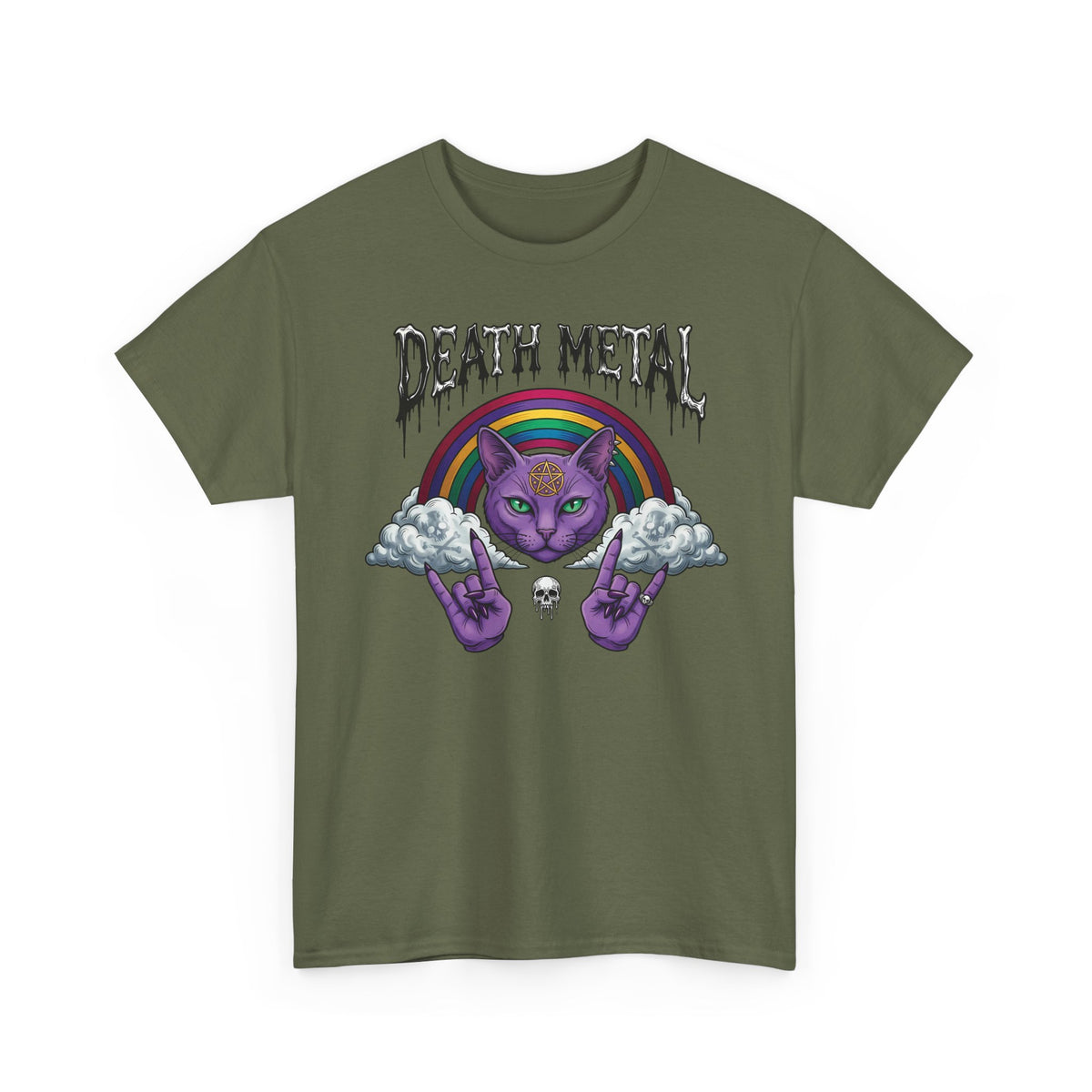Death Metal Cat T-Shirt — Gothic Black Cat Tee for Metal Fans