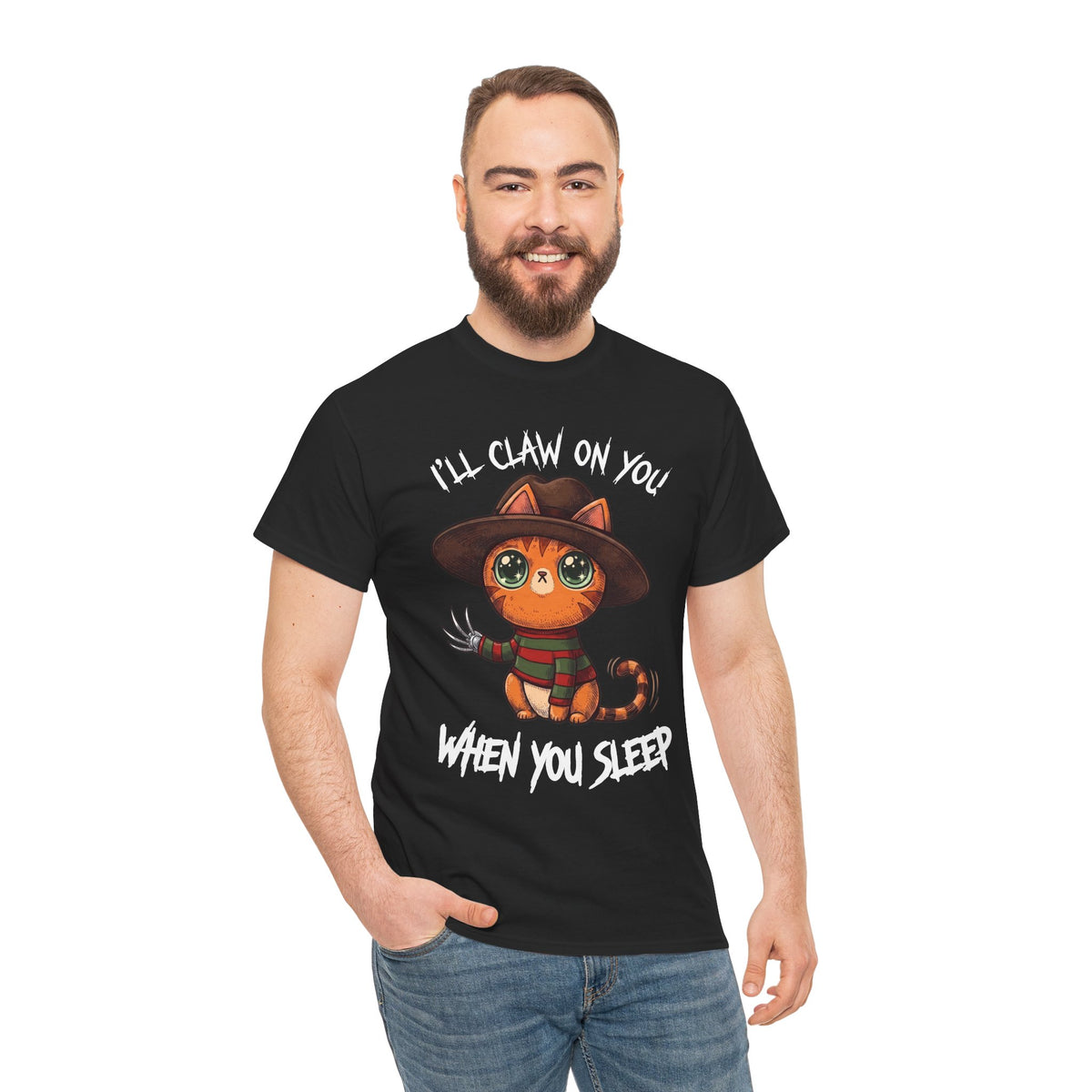 I'll Claw On You When You Sleep Freddy Cat T-Shirt — Horror Movie Parody Tee