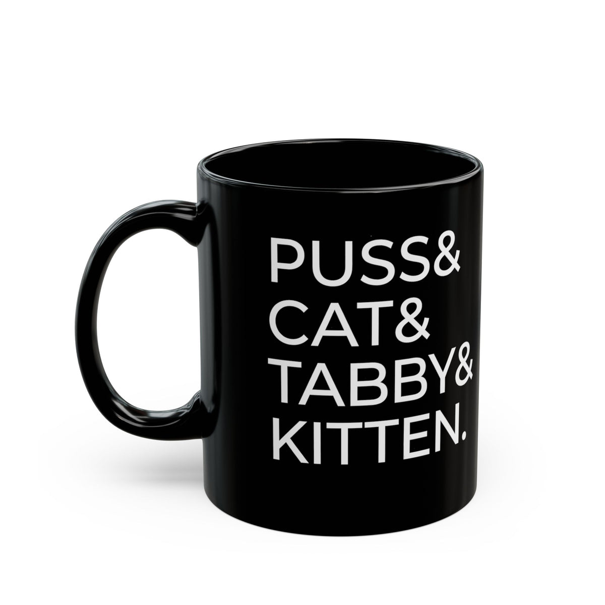 Puss and Kitten Cat Mug — Cute Tabby Cat Graphic Black Mug