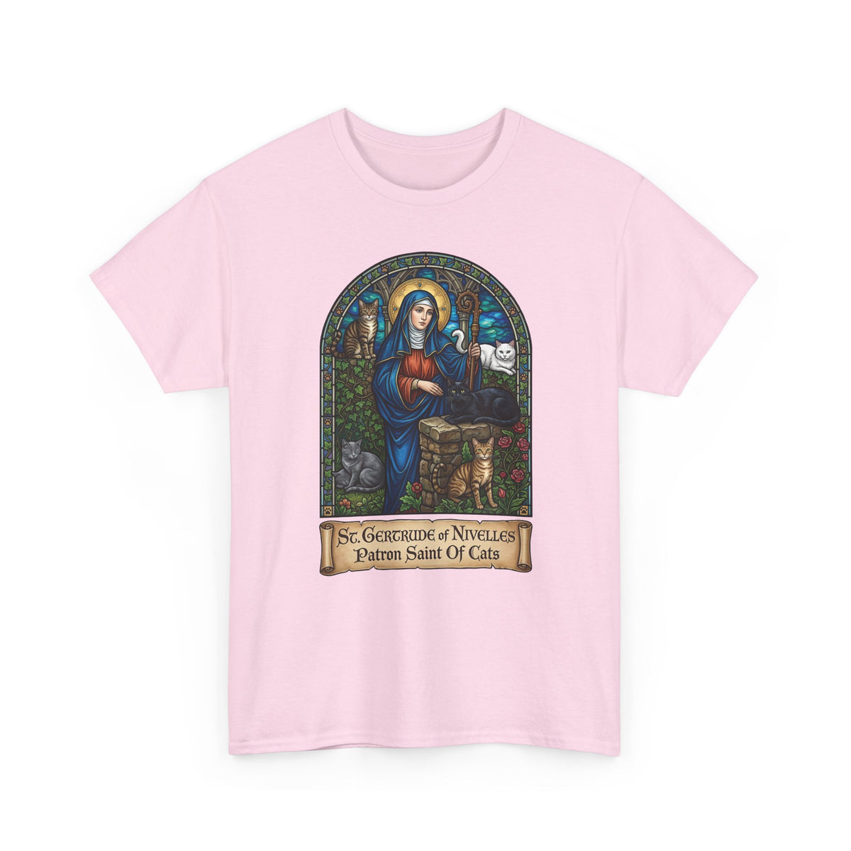 Saint Gertrude of Nivelles Cat Patron T-Shirt — Patron Saint of Cats Tee