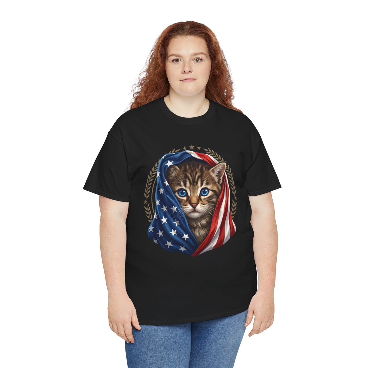 Patriotic American Flag Cat T-Shirt Cute Kitten USA Pride
