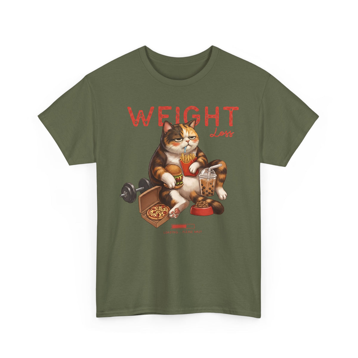 Weight Loss Loading Funny Cat T-Shirt — Chubby Calico Junk Food Tee